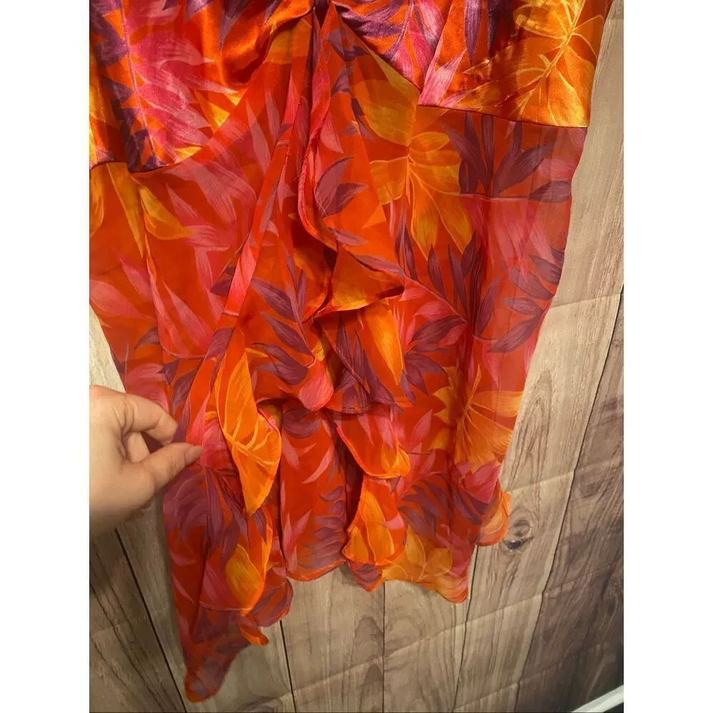 Cacique 16/18 sexy lingerie nighty top orange red ruffle floral plus size